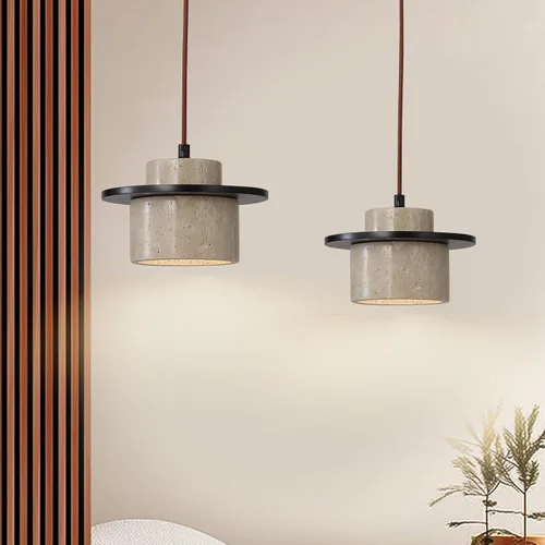 Vista 11 de Lámpara colgante japonesa Wabi Sabi de piedra natural, lámpara colgante de travertino amarillo nórdico para isla de cocina, candelabro de madera