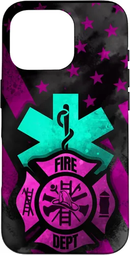 Vista 20 de EMT EMS Firefighter Pink Turquoise Fire Rescue American Flag Case for iPhone 16
