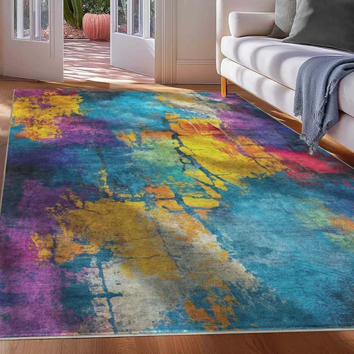 Vista 15 de Well Woven Apollo Abstract Libre - Alfombra plana tejida de pelo bajo, 5 x 7 pulgadas, multicolor abstracto, resistente a las manchas, fácil de A.