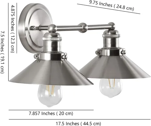 Vista 3 de JONATHAN Y JYL7427B JYL7427B del 17 de julio, lámpara de pared de sombra metálica de 44.5 cm con 2 luces, estilo granja contemporáneo transicional