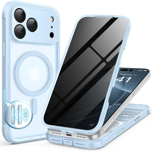 Vista 92 de BERFY Funda para iPhone 17 Pro Max, compatible con MagSafe, protector de pantalla de vidrio integrado, protección de cámara, funda de cuerpo