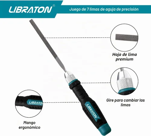 Vista 4 de LIBRATON Juego de limas de agujas intercambiables, pequeñas limas de metal de madera, 6 piezas de acero con mango para trabajos de precisión