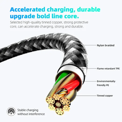 Vista 2 de Cargador para iPhone con certificación MFi de Apple, paquete de 3 cables Lightning de 10 pies de largo, carga rápida, sincronización de datos, cable