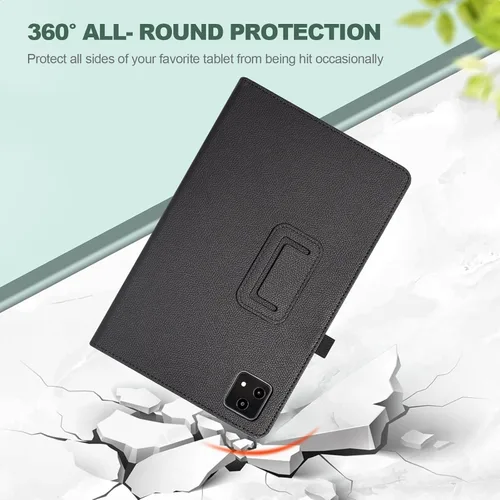 Vista 3 de Funda para tablet T-Mobile Revvl Tab 5G - Funda de piel sintética con soporte para lápices, color negro