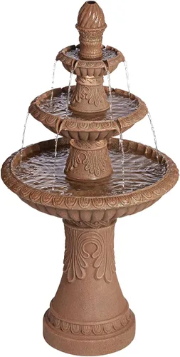 Vista 9 de Santa Cruz - Fuente de suelo de piedra sintética de 45 3/4 pulgadas de alto, decoración italiana para exteriores, con luz LED, cascada de 3 niveles