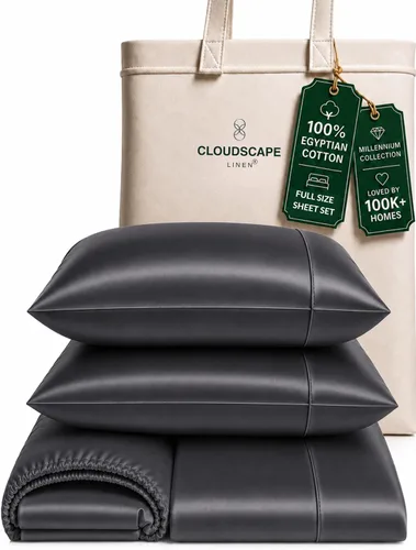 Vista 35 de Cloud Scape Linen - Juego de sábanas de algodón egipcio de doble capa, tamaño individual, tejido de satén de fibra larga, juego de 3 piezas, ropa