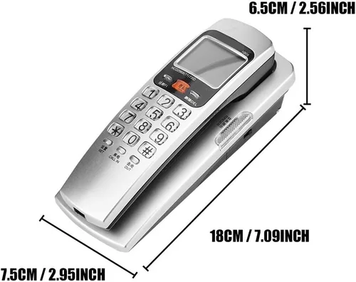 Vista 9 de Teléfono con cable, teléfono fijo con cable de montaje en escritorio/pared con función de identificación de llamadas DTMF