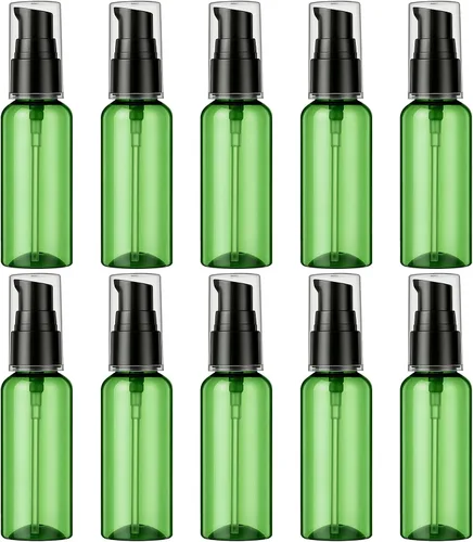 Vista 13 de Juego de botellas con bomba de viaje, paquete de 10 dispensadores de bomba de plástico transparente vacíos de 2 onzas (2.0 fl oz) con tapa negra