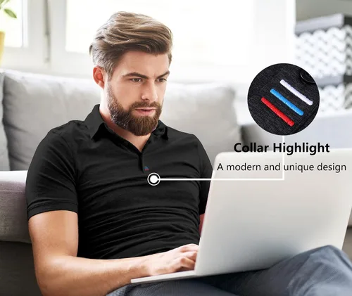 Vista 3 de V VALANCH Polo para hombre casual manga larga polo de golf absorbe la humedad cuello