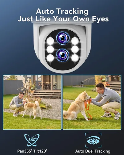 Vista 2 de [WiFi6 de doble lente y zoom híbrido 10X] Sistema de cámara de seguridad inalámbrica para exteriores, seguimiento automático 2K+2K 4PCS PTZ Cámara