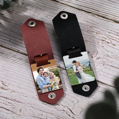 Vista 4 de MeMeDIY Llavero de cuero personalizado, regalos para hombres, novio, papá, esposo, foto personalizada, foto, fecha, nombre, texto, día del padre