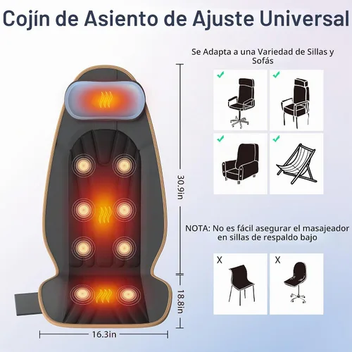 Vista 8 de SLOTHMORE Cojín de asiento de masaje, masajeador de espalda de vibración con calor, almohadilla para silla de masaje con almohada ajustable
