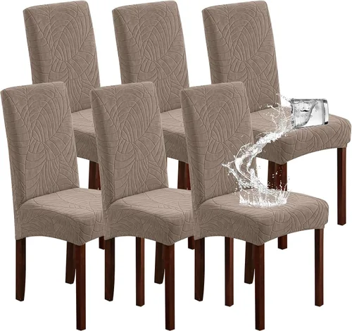 Vista 8 de Genina Juego de 4 fundas 100 % impermeables para sillas de comedor grandes, fundas protectoras elásticas para sillas Parson para el hogar