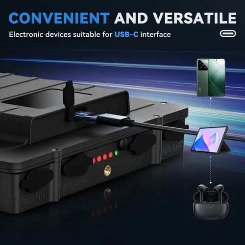 Vista 2 de Panel solar para cámara de sendero: Panel solar de cámara de caza de 6V/9V/12V con USB-C, cargador de batería de litio recargable incorporado