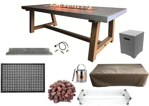 Vista 95 de Elementi+ Mesa de Fuego de Gas Colorado de Hormigón Fundido de 56" Rectangular, Hoguera al Aire Libre con Ignición Electrónica Incluye Cubierta
