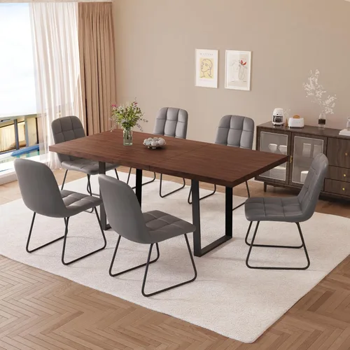 Vista 50 de ZckyCine Conjunto moderno de mesa de comedor de 5 piezas con mesa rectangular de madera y 4 sillas tapizadas en cuero, capacidad para 4 personas