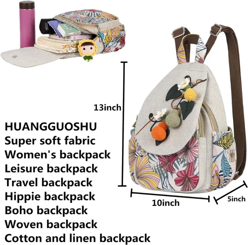 Vista 178 de HUANGGUOSHU Mochila de algodón tejida de algodón bohemio con bordado de lona estilo bohemio con múltiples bolsillos retro linda mochila cartera
