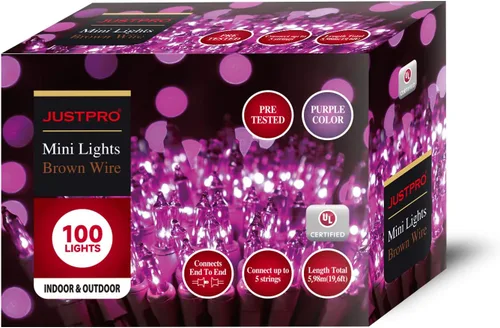 Vista 7 de Juego de 100 luces moradas extra brillantes con conectores finales, luces decorativas de Halloween, 19.6 ft, certificación UL, mini tira de luces