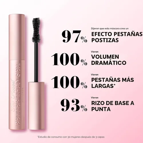 Vista 3 de Too Faced Better Than Sex Volumizing and Lengthening Mascara Vegan Formula, Dramatic Volume and Length Cruelty-Free Eye Makeup + Hourglass Brush