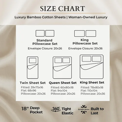 Vista 5 de BedVoyage Cozy Sheets Queen - Juego de sábanas de 50% viscosa de bambú y 50% mezcla de algodón, ropa de cama suave y transpirable, bolsillo profundo