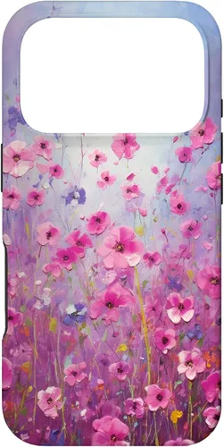 Vista 30 de Happy Pink Flowers Painting Field Purple Colors Case for iPhone 17