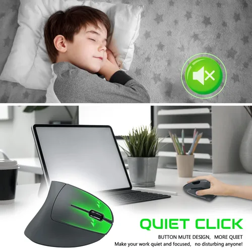 Vista 4 de Mcpiwohy Mouse ergonómico, mouse vertical óptico recargable USB mouse 2.4GHz inalámbrico con 6 botones, 3 ajustables 120016002400 DPI para laptop