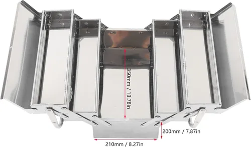 Vista 9 de Caja de herramientas de metal, caja de almacenamiento plegable portátil de acero inoxidable, 3 capas y 5 bandejas, organizador de herramientas