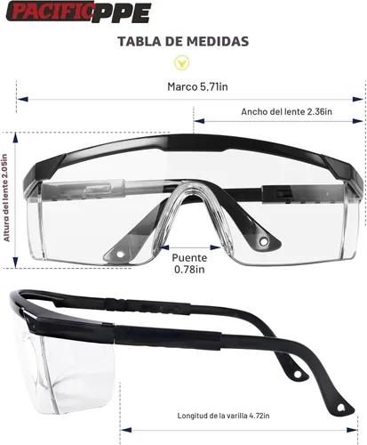 Vista 4 de PACIFIC PPE Paquete de 2 lentes de seguridad para hombres y mujeres, ANSI Z87 antivaho con lentes envolventes transparentes resistentes a