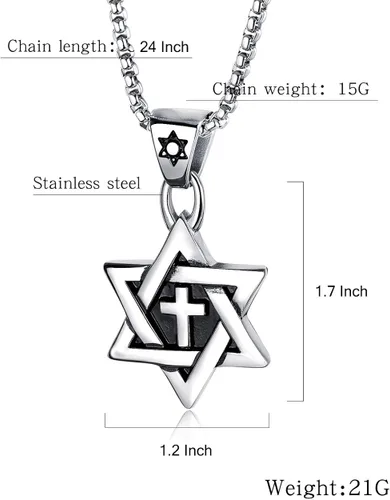 Vista 2 de Rehoboth Star of David - Collar con colgante de cruz Megan de seis puntas para niños hombres o mujeres cadena de acero inoxidable de 240in