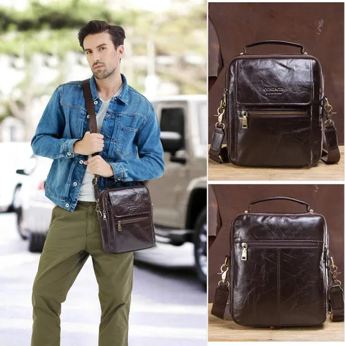 Vista 6 de Contacts Bolso bandolera de cuero para hombre, 9.7 pulgadas, iPad, vintage, de cuero auténtico, bolso de viaje para el trabajo, Café