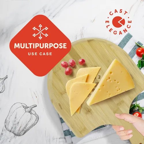 Vista 5 de Cast Elegance Madera de bambú de 12 pulgadas para horno, paleta de pizza con bordes fáciles de deslizar y mango para hornear, espátula ligera