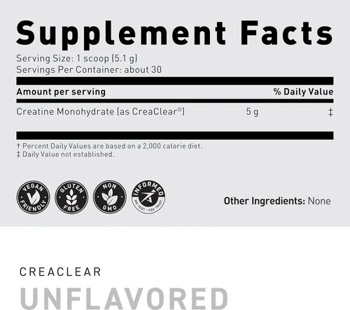Vista 8 de Kaged CreaClear Creatine Monohydrate Powder Mezcla transparente y se disuelve completamente, sin grano Creatina micronizada premium para fuerza