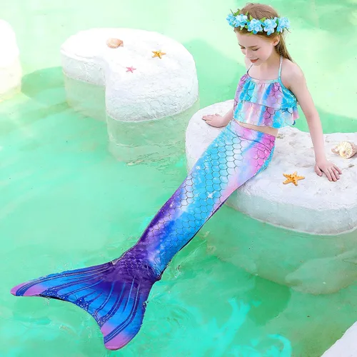 Vista 7 de Farshine Traje de baño de sirena para niñas, traje de baño de princesa, traje de baño para nadar