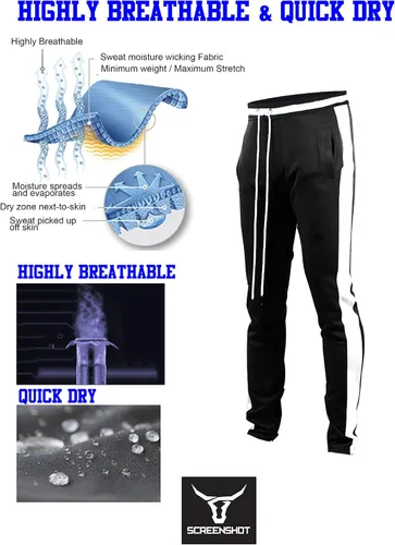 Vista 2 de SCREENSHOT -TRACK PANTS S41700 - Pantalones deportivos para hombre, de alta calidad, ajustados, atléticos, a la moda, estilo urbano