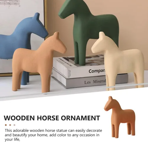 Vista 5 de SEWACC Decoración de caballo de madera de escritorio, adorno creativo de caballo para oficina en casa, niños y niñas, artesanía de madera de alta