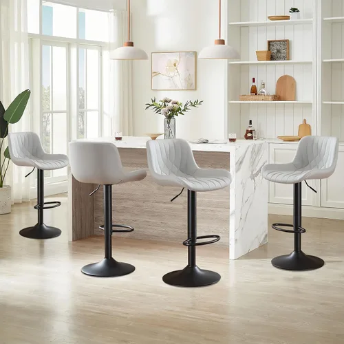 Vista 9 de Juego de 2 taburetes de bar modernos y giratorios ajustables con respaldo, asientos acolchados de piel sintética, sillas de isla de cocina para Gris