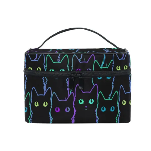 Vista 6 de senya Bolsas de maquillaje de viaje con cremallera, patrón de gatos negros, bolsa de cosméticos, bolsas de aseo y tren, bolsas de almacenamiento