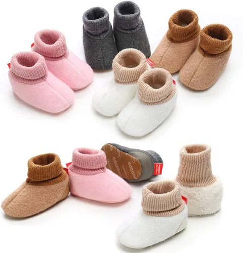 Vista 2 de KIDSUN Botines de vellón para bebés y niñas, calcetines suaves antideslizantes para invierno y Navidad