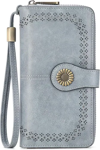 Vista 19 de SENDEFN Cartera de cuero para mujer, con bloqueo RFID, tarjetero para tarjetas de crédito, cartera de mano para mujer