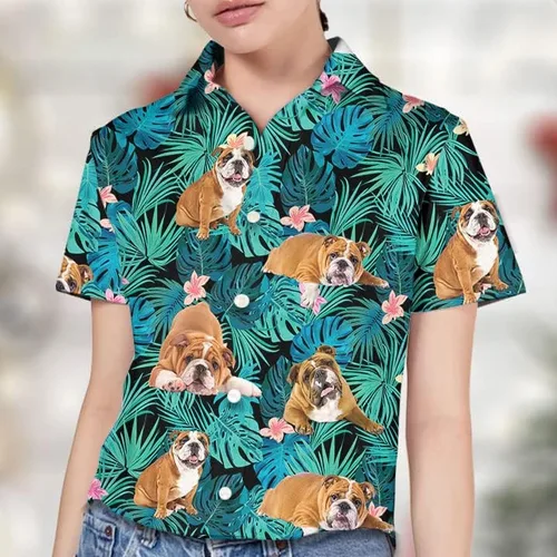 Vista 3 de LEVENTINO Camisa hawaiana de verano de Bulldog Inglés, camisa de manga corta con botones para verano, amante de los perros DG124h19, Multi, XXL