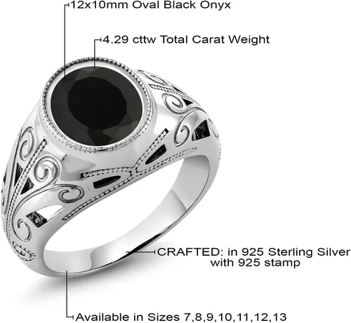 Vista 5 de Gem Stone King Anillo ovalado de plata de ley 925 para hombre