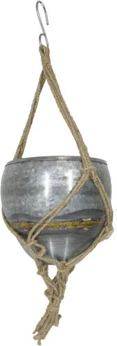 Vista 5 de Ebros Gift Juego de 2 macetas rústicas de metal galvanizado para colgar en la pared con cuerdas tejidas de yute en tamaños escalonados para plantas