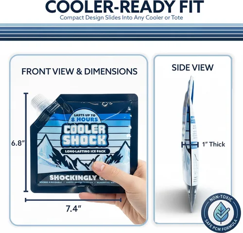 Vista 3 de Cooler Shock - Bolsas de hielo reutilizables para enfriadores - Paquetes de congelador fríos de larga duración para enfriadores y loncheras - Bolsas