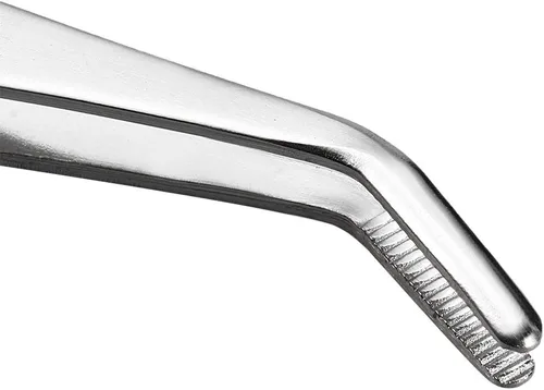 Vista 5 de Pinzas de acero inoxidable de 5 pulgadas con punta dentada curvada, pinzas multiusos para reparación de manualidades, paquete de 2