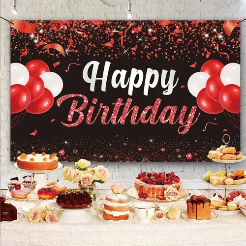 Vista 5 de Trgowaul Fondo de pancarta de feliz cumpleaños, decoración de fiesta de cumpleaños rojo y negro, suministros de fiesta de cumpleaños, niños, hombres