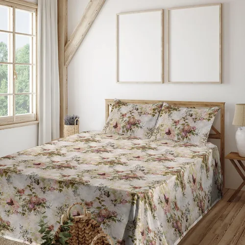Vista 34 de Ambesonne Juego de sábanas vintage, diseño de curvas de inspiración victoriana, estampado de hojas y flores, sábana bajera y encimera con fundas