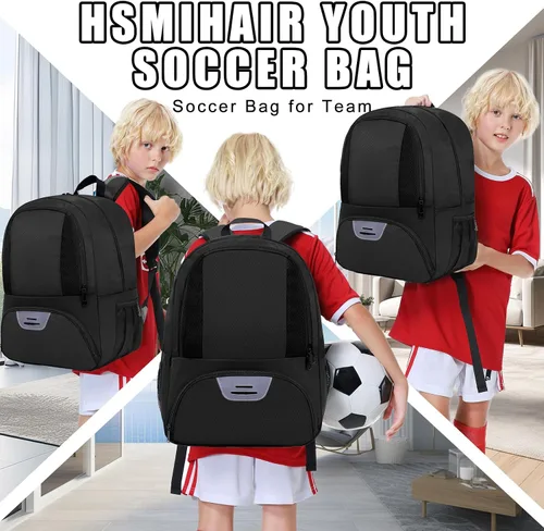 Vista 6 de Hsmihair Bolsa de fútbol,Mochila de fútbol juvenil, Mochila de baloncesto de voleibol de fútbol fo,Bolsas de equipo deportivo con compartimento