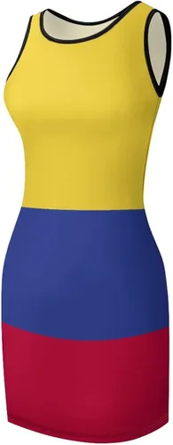 Vista 7 de Adugen Origei Vestido de verano sin mangas con la bandera de Colombia para mujer vestido de verano casual talla XL