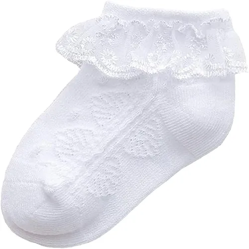 Vista 6 de Kids First Communion White Baptism Socks Frilly Christening Socks Lace Ruffle Socks for Baby Girls