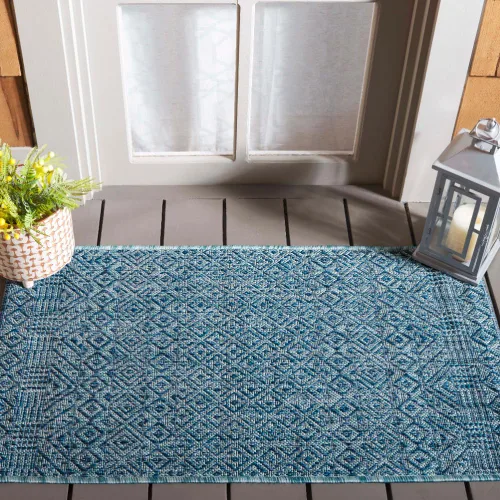 Vista 64 de SAFAVIEH Alfombra lavable al aire libre, colección Courtyard - 2'3" x 5', gris y negro, no desprende pelusa y fácil limpieza, ideal para patio